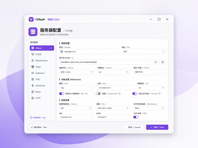 v2rayN 协议配置窗口展示