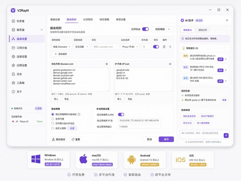 v2rayN 路由设置面板展示
